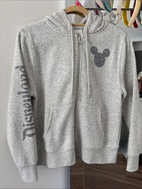 NWOT Disney Parks Disneyland Grey Rhinestone Zip Up Hoodie Size S